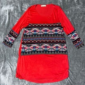 Flamingo Urban Red Aztec 3/4 Sleeve Tee